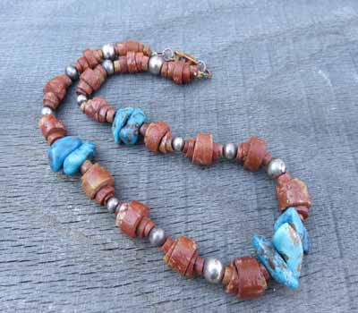Pipestone and Turquoise Necklace Vermeil